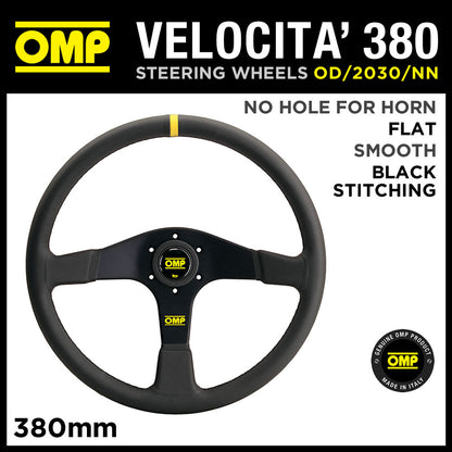 OD/2030/NN OMP VELOCITA STEERING WHEEL 380mm BLACK SMOOTH LEATHER OVAL HANDGRIP