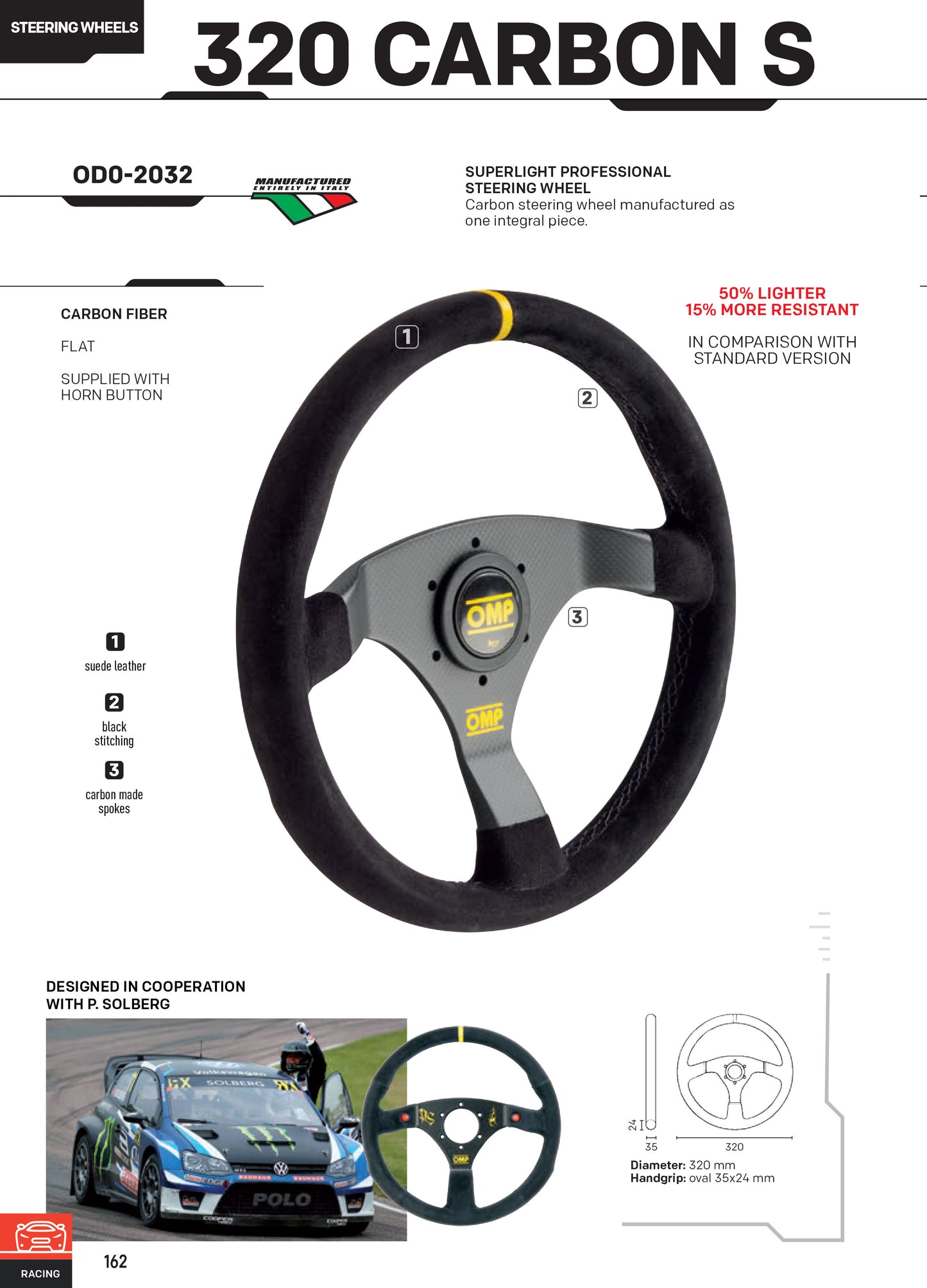 OD/2032/N OMP 320 CARBON S STEERING WHEEL SOLBERG MODEL WITH CARBON FIBRE SPOKES