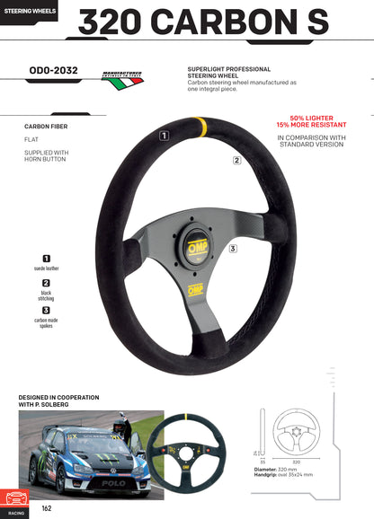 OD/2032/N OMP 320 CARBON S STEERING WHEEL SOLBERG MODEL WITH CARBON FIBRE SPOKES