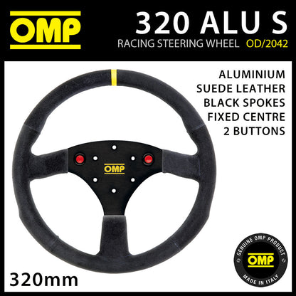 OD/2042/N VOLANT PROFESSIONNEL OMP 320 ALU S ALUMINIUM DAIM CUIR