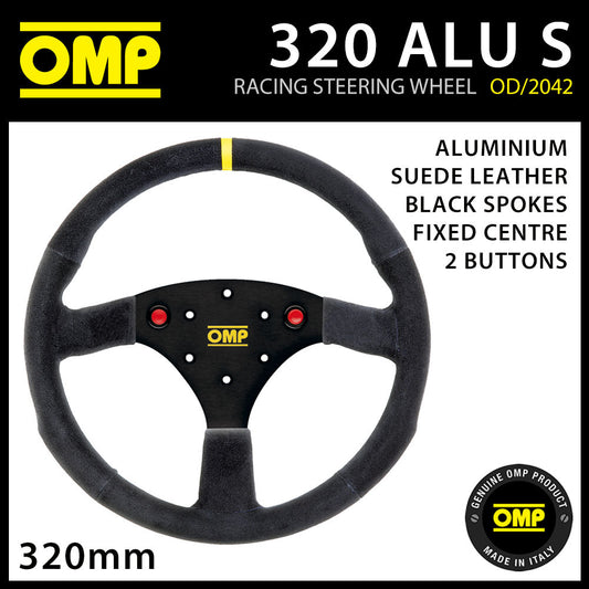 OD/2042/N OMP 320 ALU S PROFESSIONAL STEERING WHEEL ALUMINIUM SUEDE LEATHER