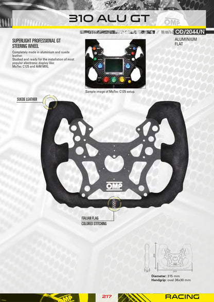 OD/2044/N OMP RACING 310 ALU GT LENKRAD ALUMINIUM/WILDLEDER für RENNWAGEN