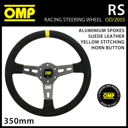 OD/2055/N OMP RS STEERING WHEEL 350mm Black Suede Leather with Aluminium Spokes