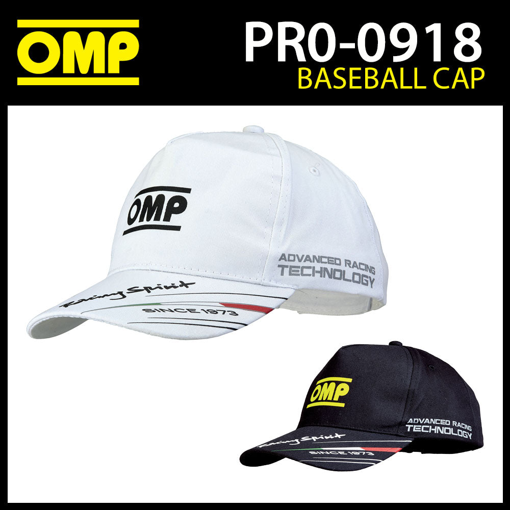 PR918 OMP Racing Spirit Baseball Cap Lightweight Cotton Black White Adult Child