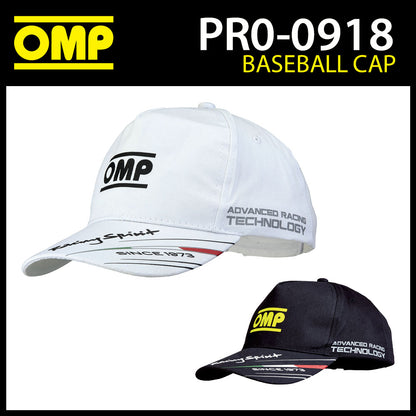 PR918 OMP Racing Spirit Baseball Cap Lightweight Cotton Black White Adult Child