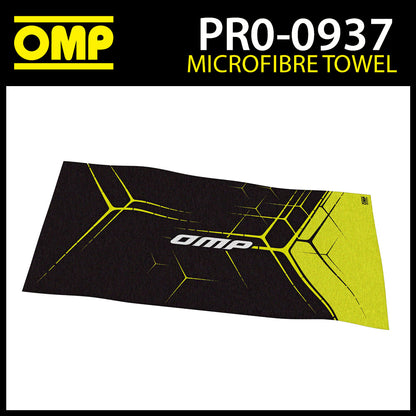 PR937 OMP Racing Karting Microfibre Towel 42x90cm Black/Yellow Racewear Kit Bag