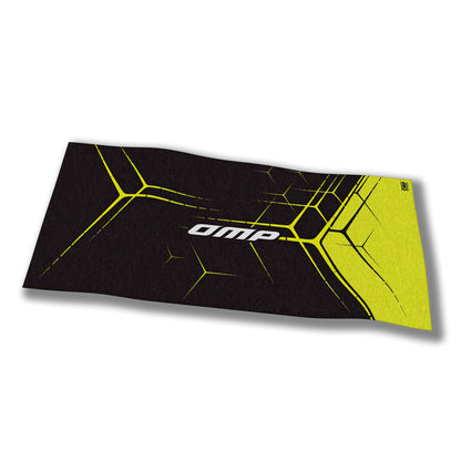 PR937 OMP Racing Karting Microfibre Towel 42x90cm Black/Yellow Racewear Kit Bag