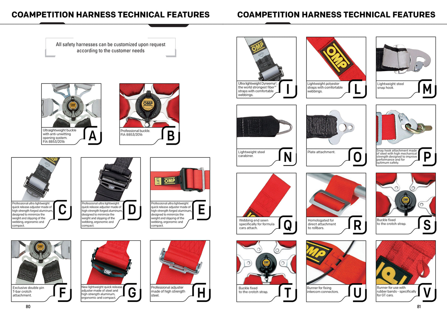 DA0203HL OMP TECNICA 3"+2" SAFETY HARNESS 6-POINT MOTORSPORT RACE RALLY FIA FHR