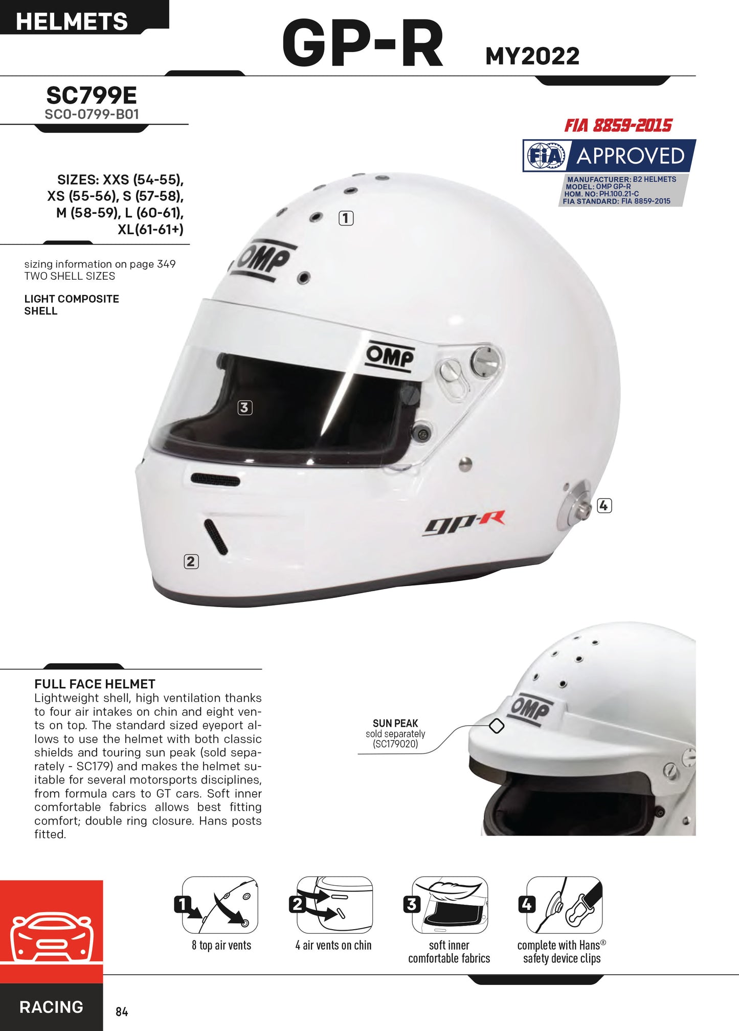 Casque intégral OMP GP-R Grand Prix pour sports mécaniques, rallye, FIA 8859-2015