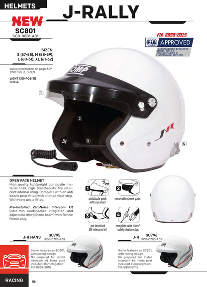 OMP J-Rally Helm Open Face Typ Weiß Hans FIA 8859-2015 Rennen Rallye Motorsport