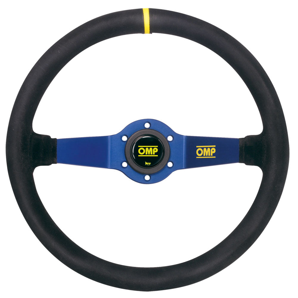 OD/1951/BN OMP RALLY SUEDE LEATHER STEERING WHEEL 350mm BLUE ANODIZED SPOKES