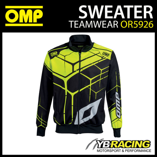 New! OMP Racing Teamwear Full Zip Sweatshirt Jacket in Black/Fluo Polyester