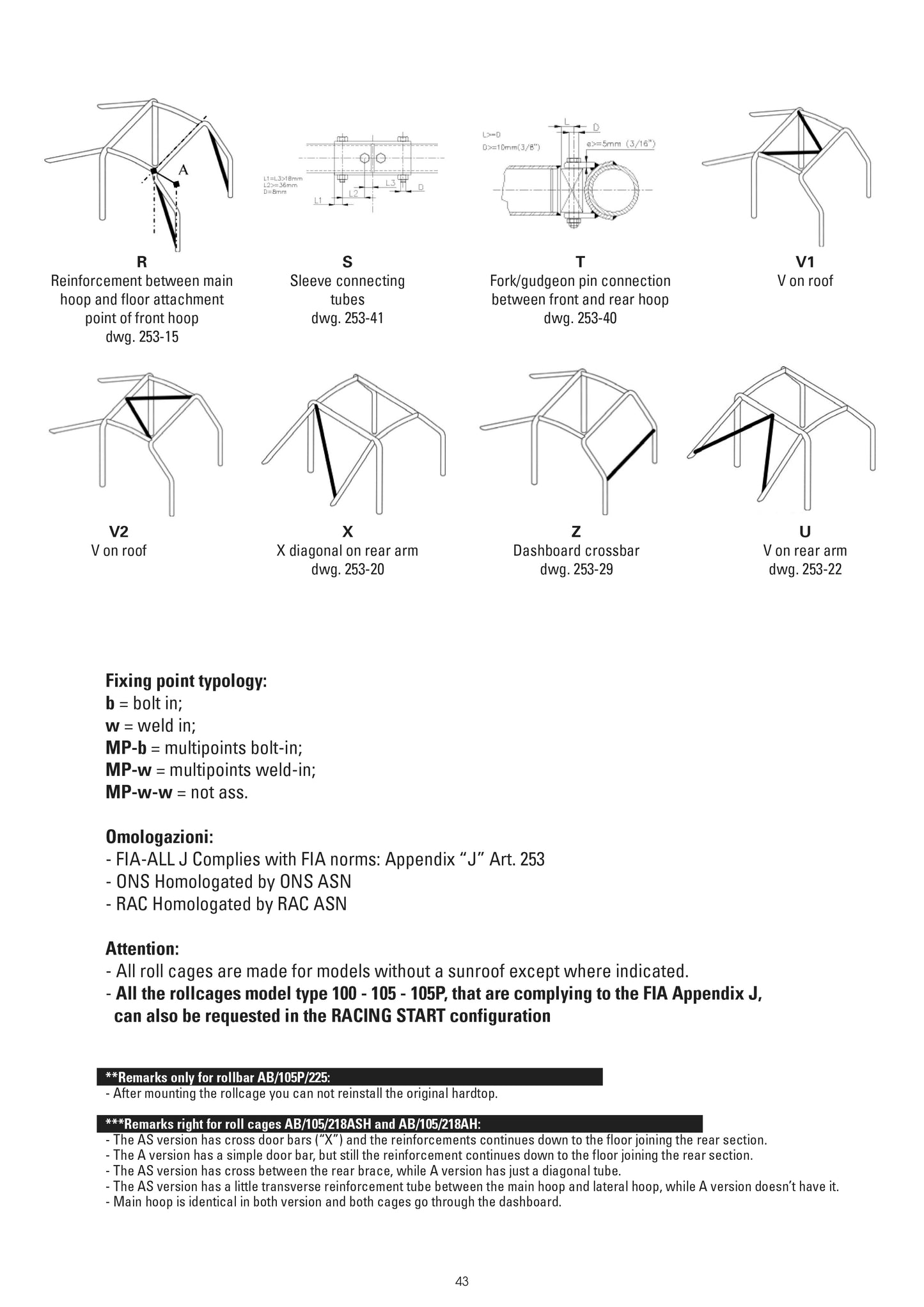 AB/105P/332 OMP ROLL CAGE VOLKSWAGEN MAGGIOLINO ALL ALL [6-POINT BOLT IN] FIA