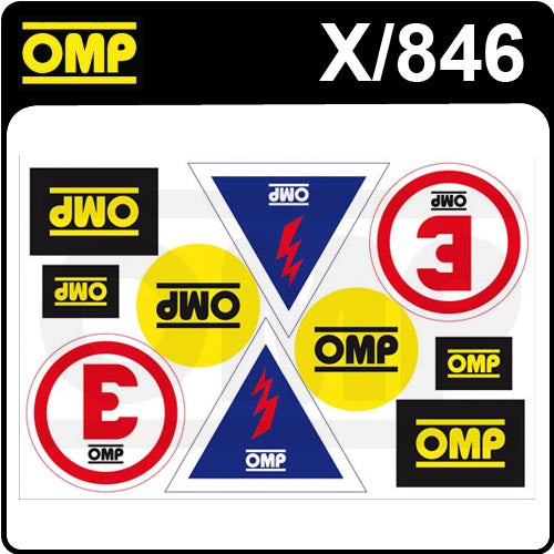 X/846 OMP MOTORSPORT ASSORTED STICKER SHEET for RACE RALLY (10 DECALS)